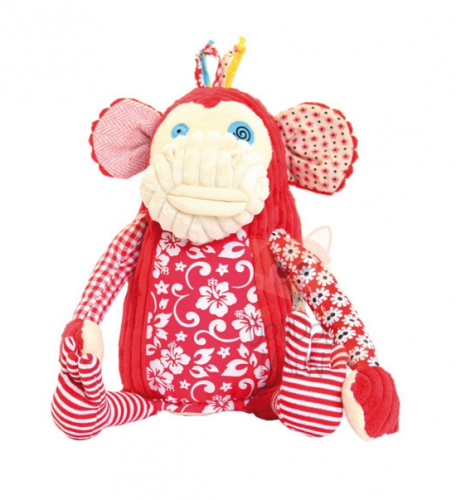 Les déglingos peluche singe bogos original rouge blanc fleur 